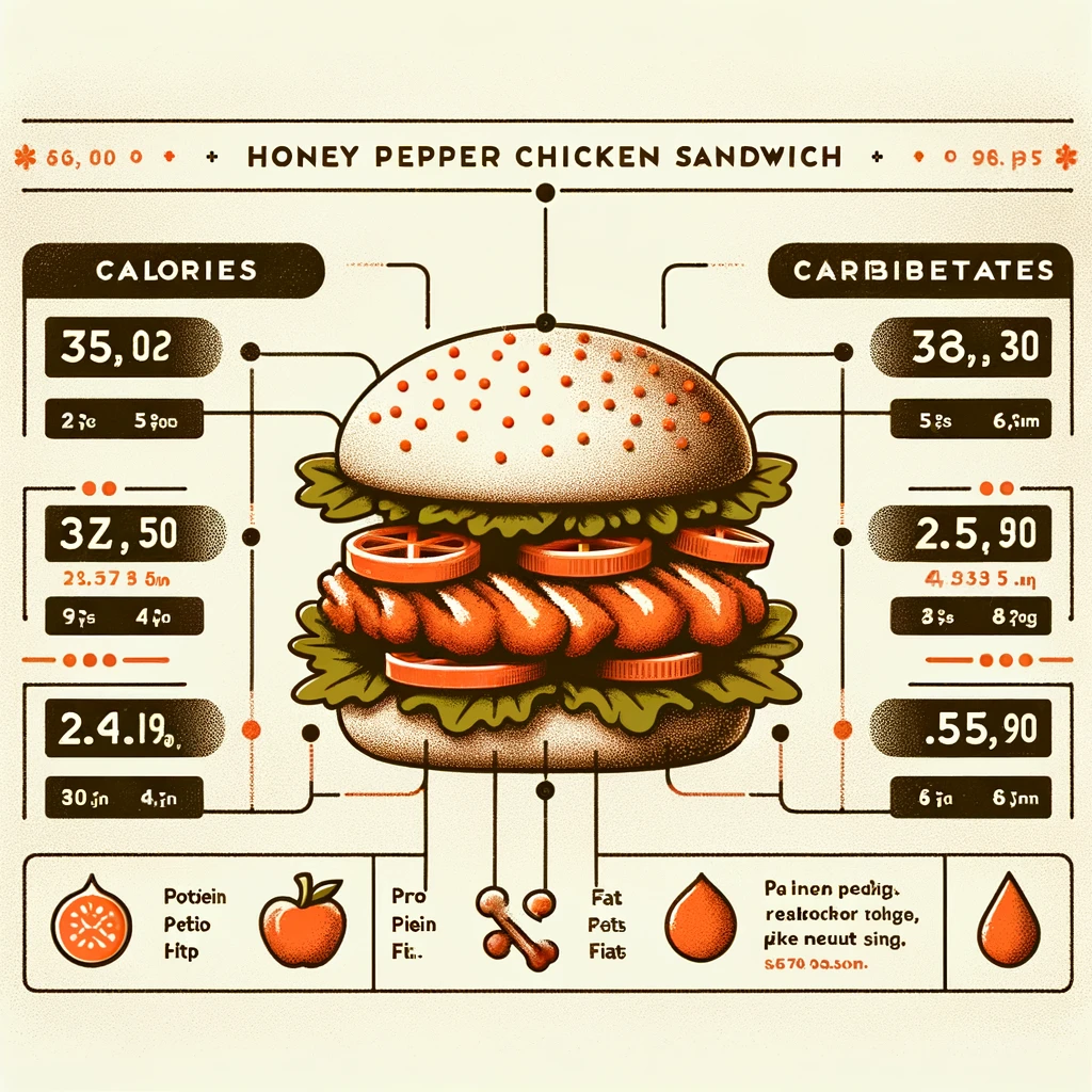 Infographic showing the nutritional content of Chick-fil-A's Honey Pepper Pimento Chicken Sandwich.