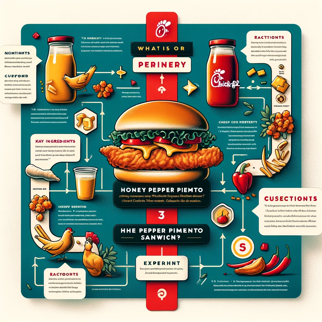 Infographic of Chick-fil-A's Honey Pepper Pimento Chicken Sandwich journey from concept to customer feedback.