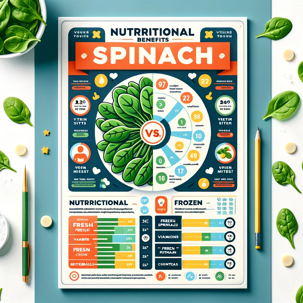Infographic comparing nutritional content of fresh and frozen spinach